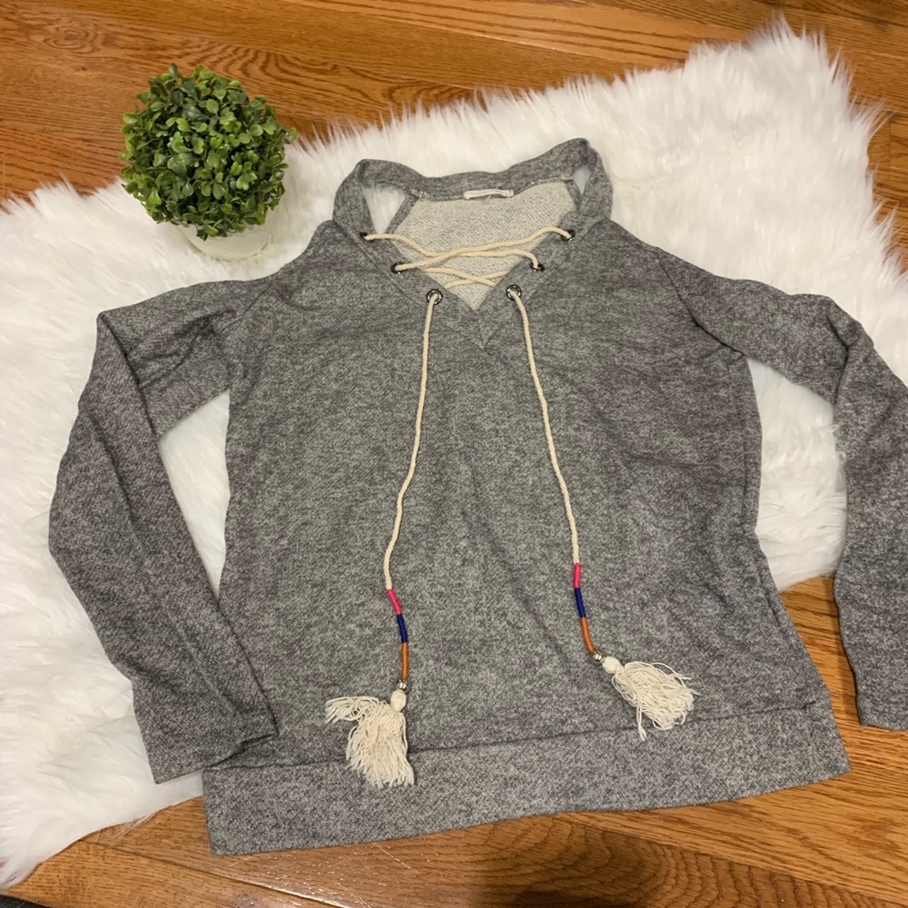 jella c. Cold shoulder Lace up sweater